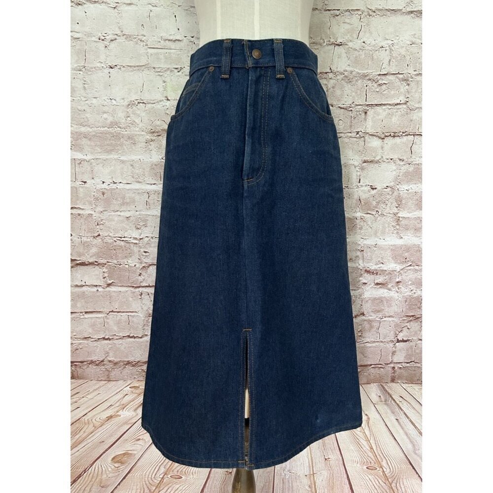 Vintage 70s 80s Levi's Orange Tab Denim A Line Midi Skirt Womens Size 10 - Picture 3 of 5